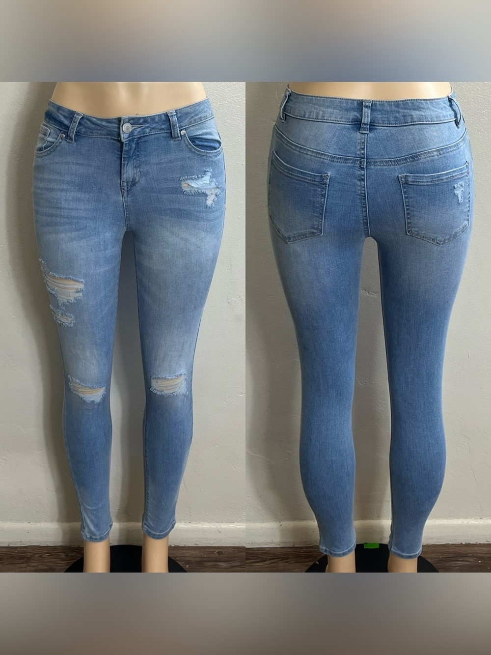 Blue Spice Light Wash Ripped Skinny Jeans